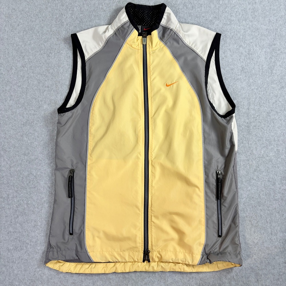 Nike Mens Running Vest Yellow Grey Colorblock Full Zip M 8-10 F9 BUS